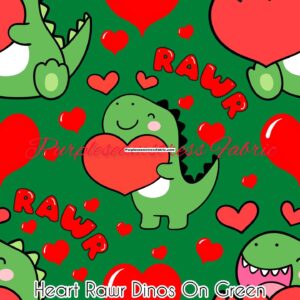 Heart Rawr Dinos on Green Cotton Lycra