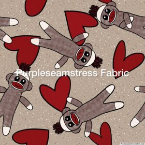 Valentines Hearts  Sock Monkeys Cotton Lycra