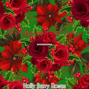 Holly Berry Roses Cotton Lycra