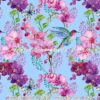 Hummingbird Orchid Paradise On Aqua Cotton Lycra