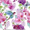 Hummingbird Orchid Paradise On White Cotton Lycra
