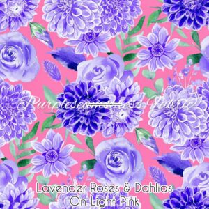 Lavender Roses & Dahlias on Light Pink Cotton Lycra