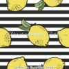 Lemons on Black/White Stripes Cotton Lycra