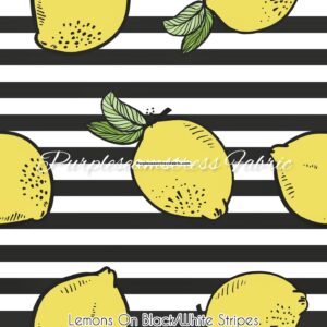 Lemons on Black/White Stripes Cotton Lycra