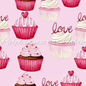 Valentines Love Cupcakes Cotton Lycra