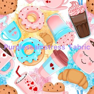 Love of Coffee and Donuts Valentines Day Cotton Lycra