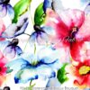 Mixed Watercolor Hibiscus Bouquet Cotton Lycra