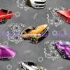 Muscle Cars on Grey Cotton Lycra
