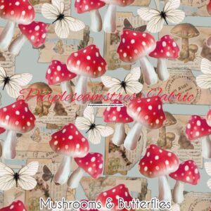 Mushroom & Butterflies Cotton Lycra