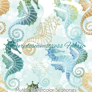 Muted Watercolor Seahorses Cotton Lycra