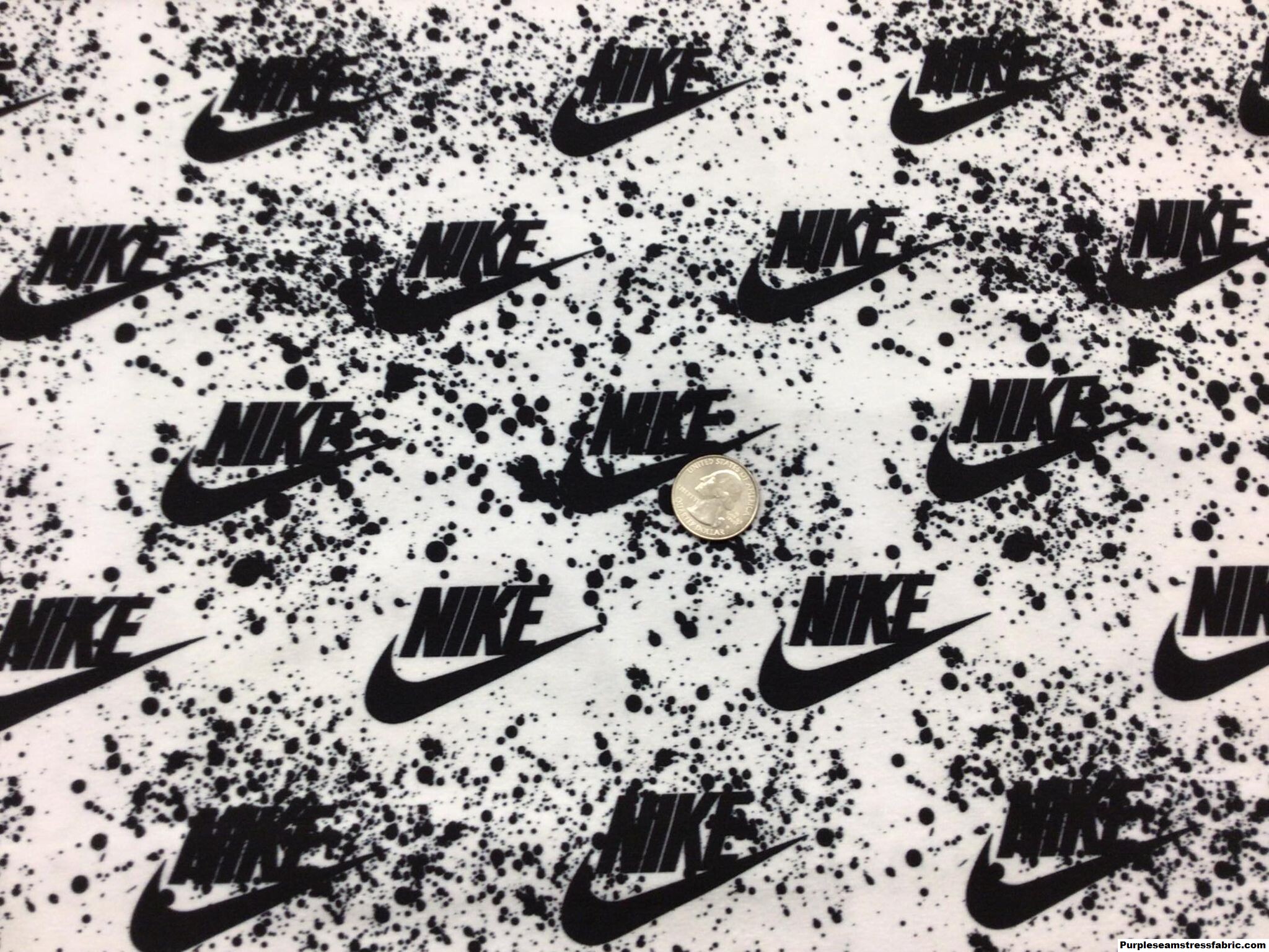 Nike Black Paint Splatter on white Cotton Lycra – Purpleseamstress Fabric
