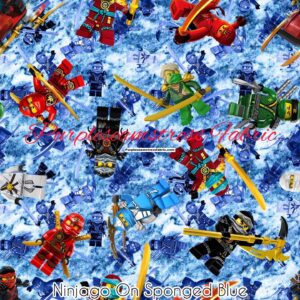 Ninjago on Sponged Blue Cotton Lycra