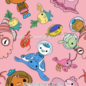 Octo Friends On Pink Cotton Lycra