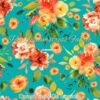 Orange Floral on Turquoise Cotton Lycra