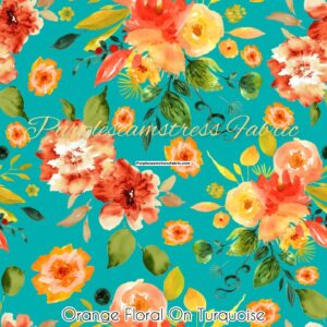 Orange Floral on Turquoise Cotton Lycra