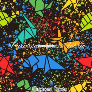 Origami Dinos on black Cotton Lycra