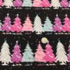 Pastel Christmas Trees on Black Cotton Lycra