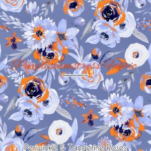 Periwinkle & Tangerine Roses Cotton lycra