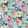 Pink  Berry Blue Roses Cotton Lycra