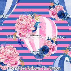 Pink/Blue Balloons On Stripes Cotton Lycra