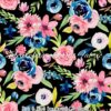 Pink & Blue Bouquets On Black Cotton Lycra