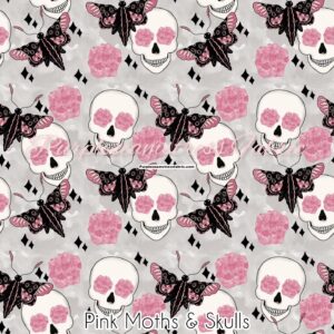 Pink Moths & Skulls Cotton Lycra