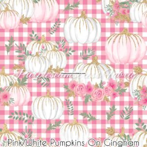 Pink/White Pumpkins On Gingham Cotton Lycra