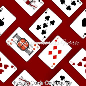 Playing Cards On Burgundy Cotton Lycra