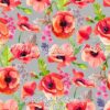 Poppies & Berries On Light Grey Cotton Lycra