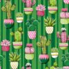Potted Cacti on Stripes Cotton Lycra