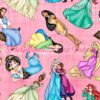 Princesses on Pink Linen Cotton Lycra
