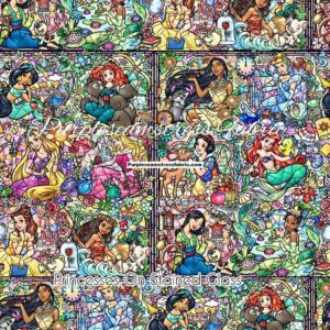 Princesses On Stained Glass Cotton Lycra