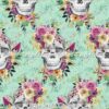 Rosy Skulls On Mint Cotton Lycra