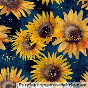 Rustic Sunflowers on Blue - Fabric