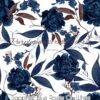 Sapphire Blue Roses On White Cotton Lycra