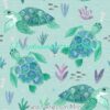 Sea Turtles on Mint Cotton Lycra