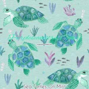 Sea Turtles on Mint Cotton Lycra