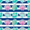 Seashells On Lt. Navy Stripes Cotton Lycra