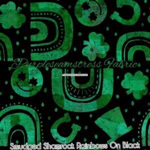 Smudged Shamrock Rainbows on Black Cotton Lycra