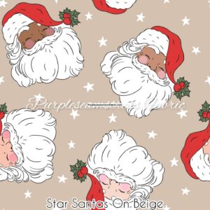 Star Santas on Beige Cotton Lycra
