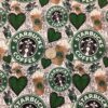 Starbucks Green Glitter Hearts Cotton Lycra