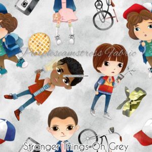 Stranger Things On Grey Watercolor Cotton Lycra