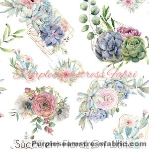 Succulent Floral On White - Fabric