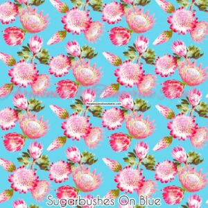 Sugarbushes On Blue Cotton Lycra