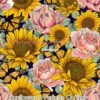 Sunflowers & Peonies on Navy Cotton Lycra