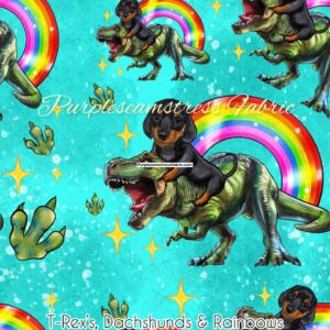 T-Rex, Dachshunds & Rainbows Cotton Lycra