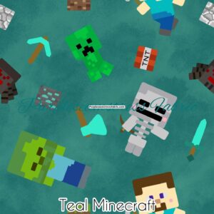 Teal Minecraft Cotton Lycra