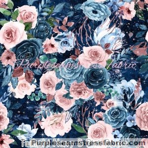 Twilight Navy & Pink Roses - Fabric