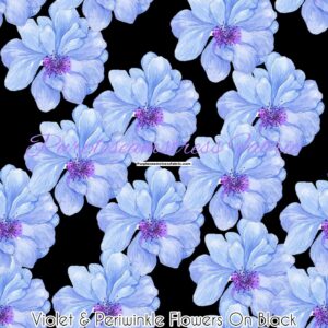 Violet & Periwinkle Flowers On Black Cotton Lycra