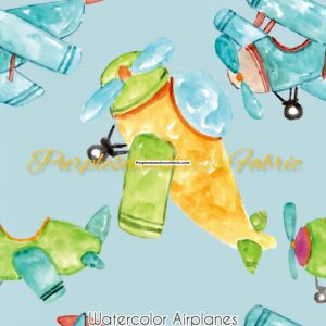 Watercolor Airplanes Cotton Lycra